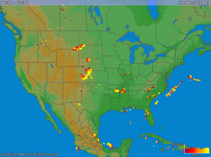 Mapa bleskov USA 13.06.2025 06:20:03